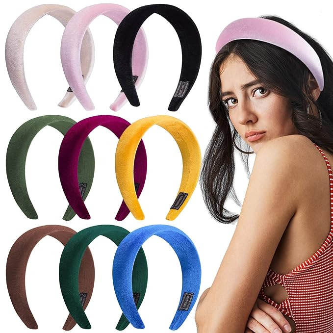 Duufin 9 Pcs Padded Headbands Velvet Headband Puffy Sponge Thick Headbands Vintage Wide Headband ... | Amazon (US)