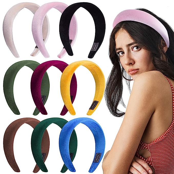 Duufin 9 Pcs Padded Headbands Velvet Headband Puffy Sponge Thick Headbands Vintage Wide Headband ... | Amazon (US)