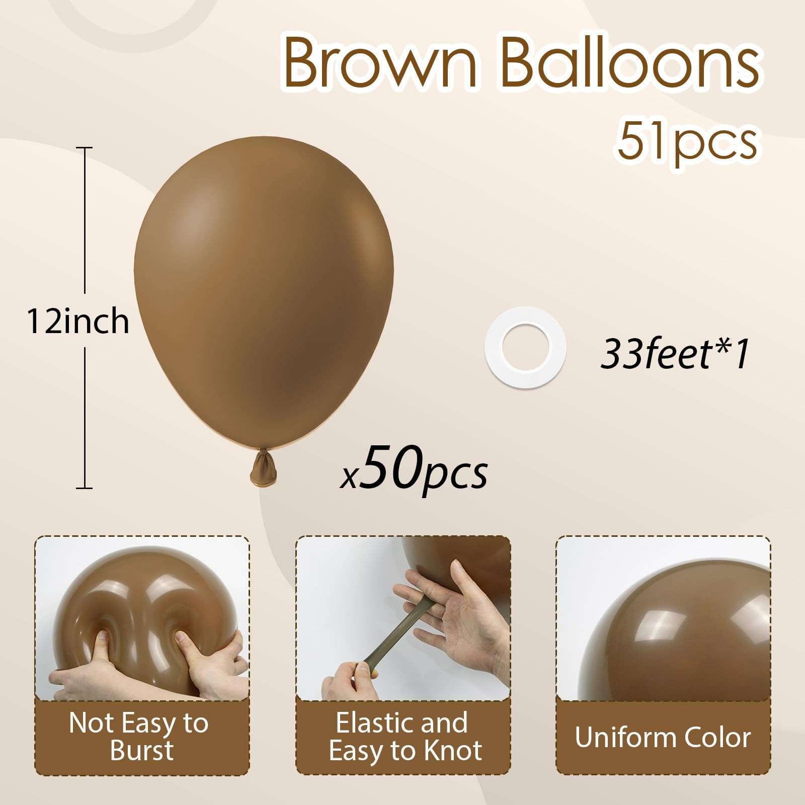 Brown Balloons 12 inch, Brown Latex Balloons 50pcs Party Balloons for Birthday Baby Shower Weddin... | Amazon (US)