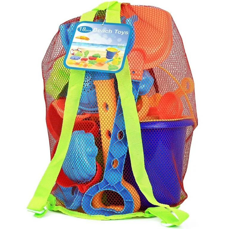 Click N Play 18 Piece Beach sand Toy Set, Bucket, Shovels, Rakes, Sand Wheel, Watering Can, Molds... | Walmart (US)