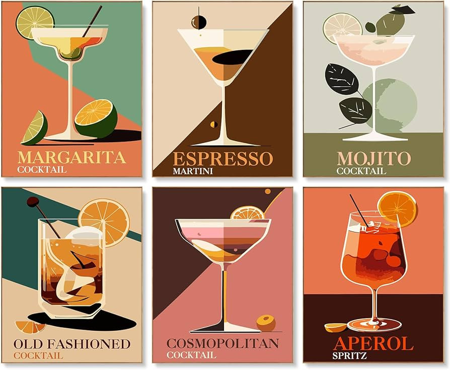 6 Pack Paint by Numbers Kit for Adults Beginners - 8x10 Inch Cocktail Adult Paint by Number Kits ... | Amazon (US)