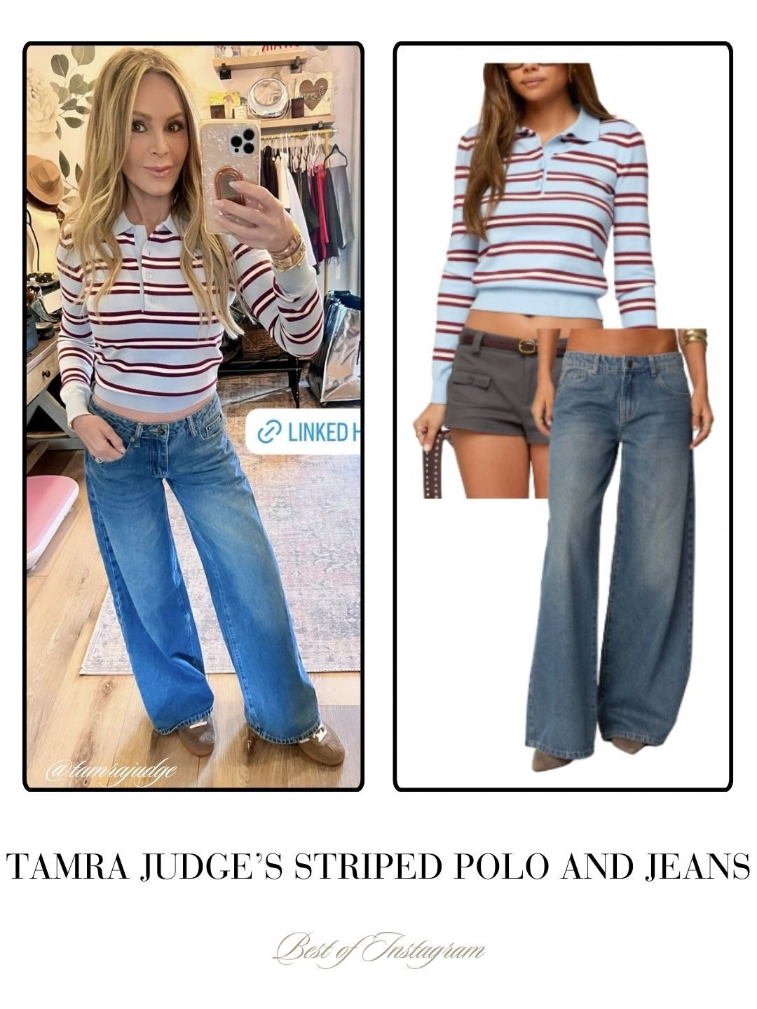 Tamra Judge’s Striped Polo and Jeans 📸 = @tamrajudge 