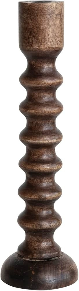 Creative Co-Op Hand Carved Wood, Brown Taper Candle Holder, Black | Amazon (US)