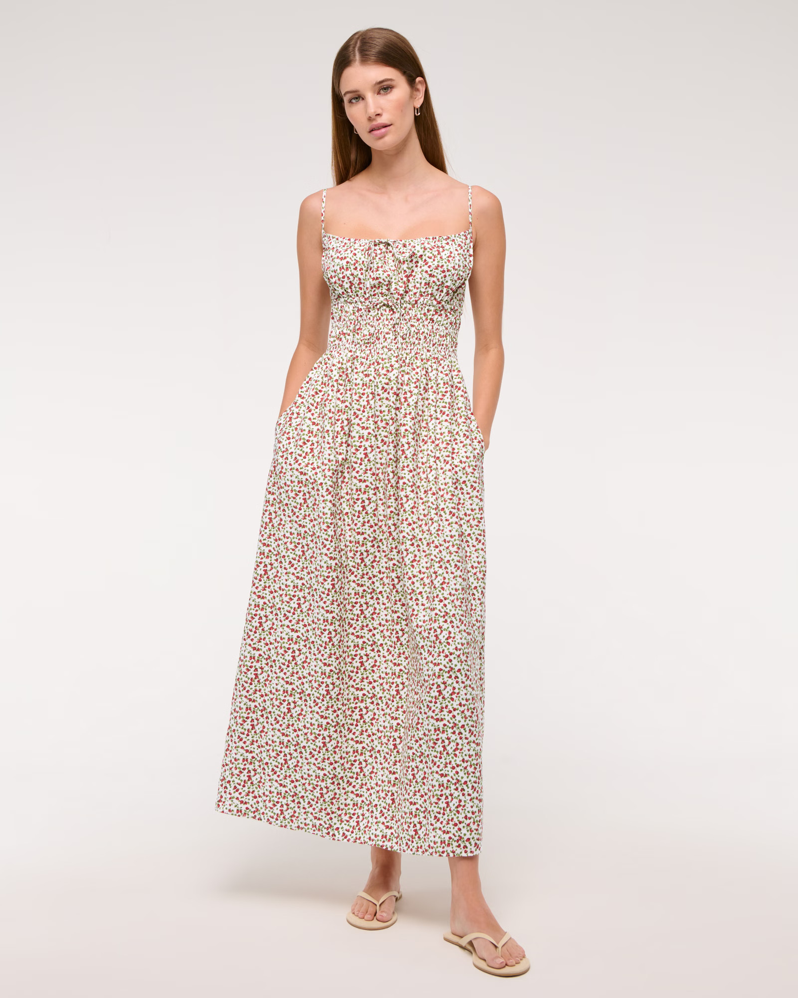 Smocked Tie-Front Maxi Dress | Abercrombie & Fitch (US)