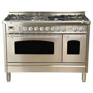 Hallman 48 in 5.0 cu.ft. Double Oven Dual Fuel Italian Range w/True Convection, 7 Burners, Griddl... | The Home Depot