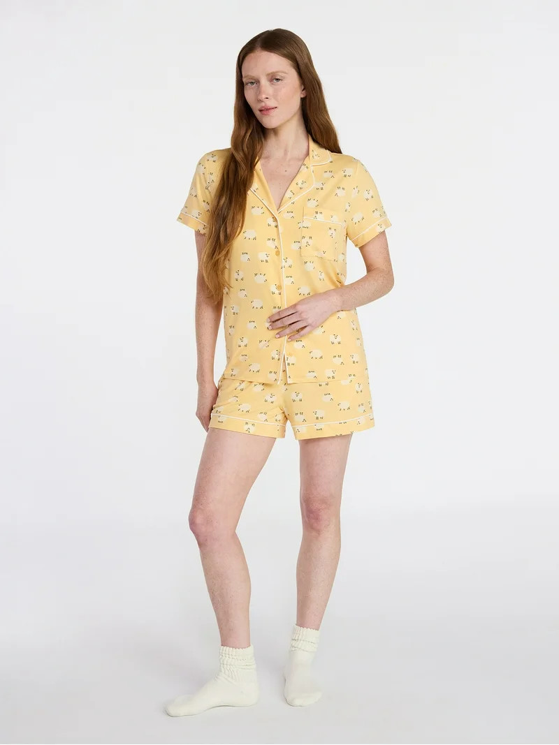 Joyspun Women's Dreamy Soft Collection Notch Top and Shorts Pajama Set, 2-Piece, Sizes XS-3X | Walmart (US)