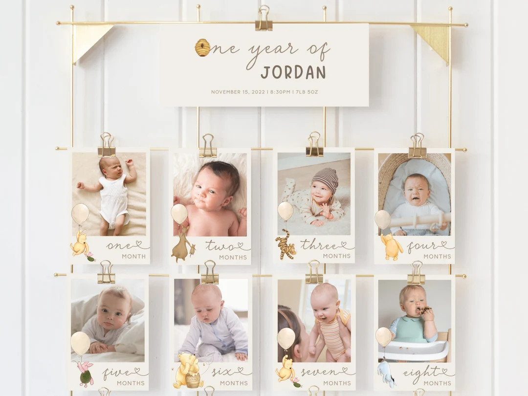 Classic Pooh First Birthday Banner. Winnie the Pooh 12 Month Birthday. My First Year Board. Gende... | Etsy (US)