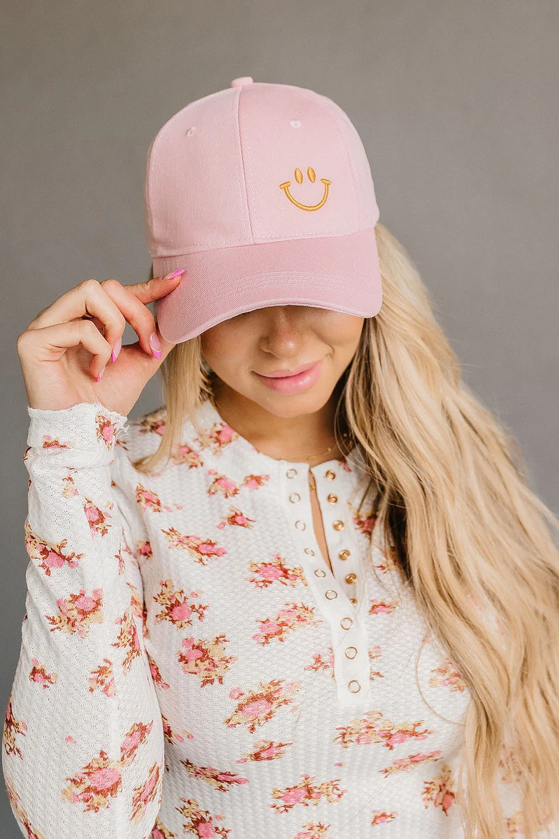Smiley Baseball Hat - Pink | Mindy Mae's Market
