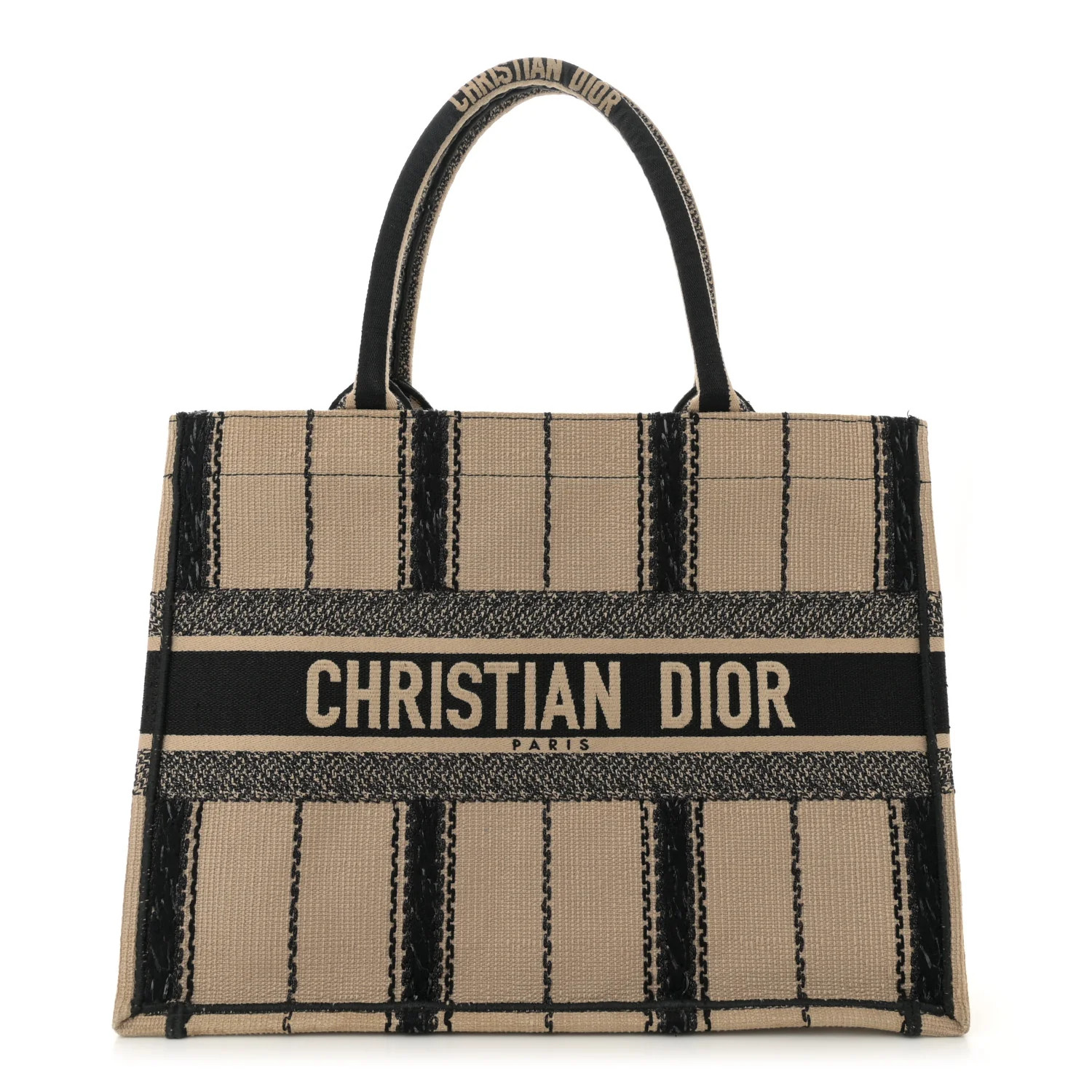 Canvas Embroidered Medium Bayadere Book Tote Black Beige | FASHIONPHILE (US)