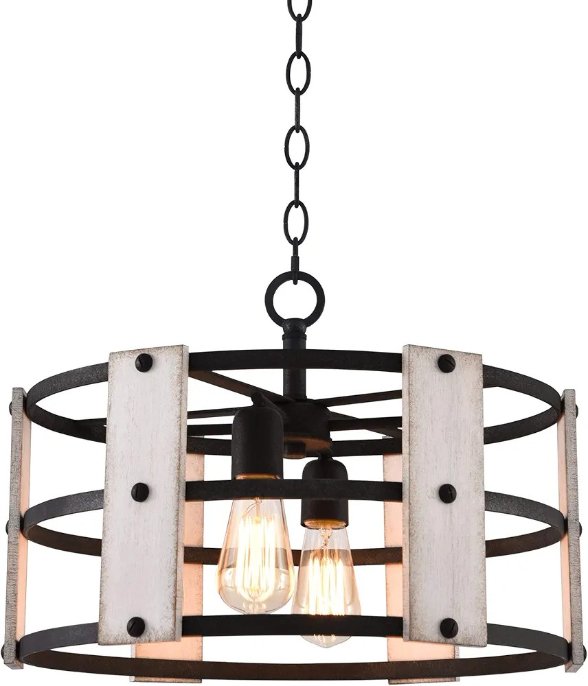 Kira Home Madera 17" 4-Light Modern Farmhouse Chandelier + Wood and Metal Round Shade, 2 Wood Pan... | Amazon (US)