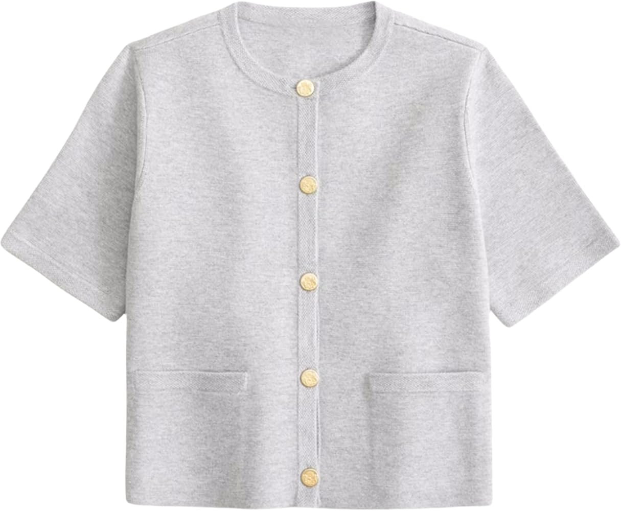 Womens Knit Cardigan Sweaters Fall Fashion Short Sleeve Button Down Cropped Coat Jacket with Pock... | Amazon (US)