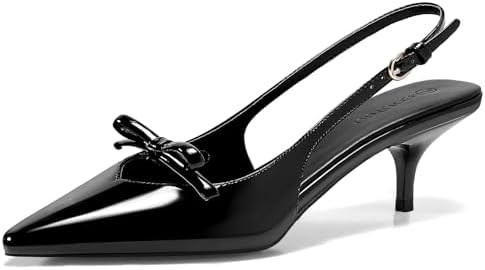 Coutgo Womens Bow Slingback Heels Low Kitten Heel Pumps Closed Pointed Toe Party Wedding Dress Sh... | Amazon (US)