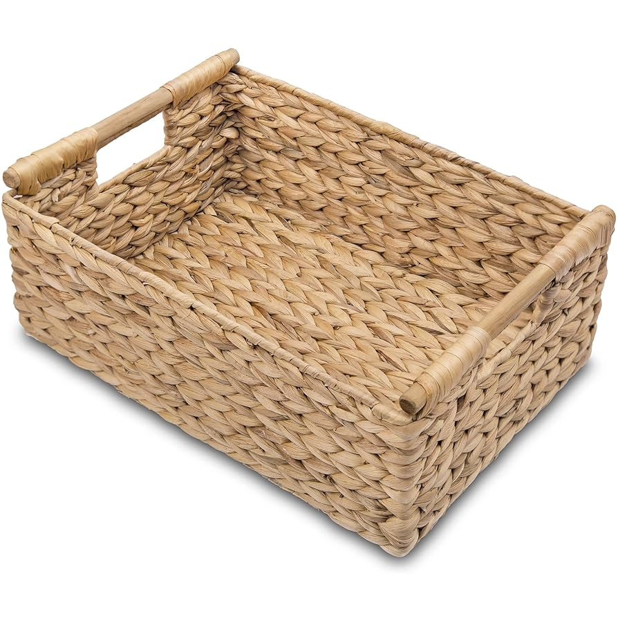 VATIMA Hyacinth Large Wicker Basket 15.5x10.8x6.2" - Rectangular, Wooden Handles, Shelf Organizer | Amazon (US)
