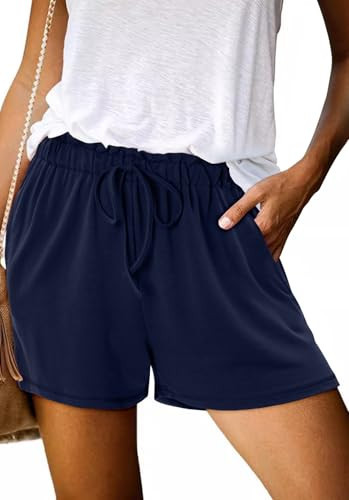 Angerella Navy Blue Shorts for Women Ladies Comfy Elastic Waist Shorts Summer Pull On Short Pants with Pockets M | Amazon (US)