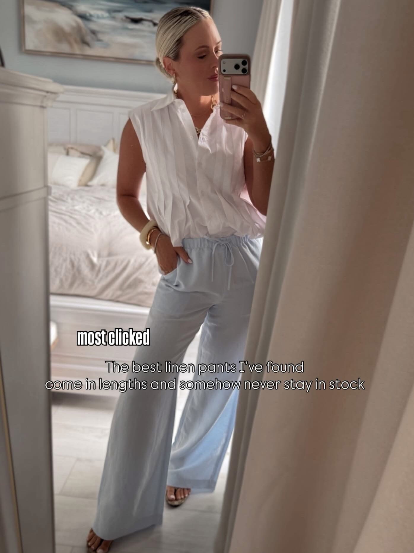 OOTN! The best linen pants ever! Come in lengths! I do small, tall! More colors! They’re a best seller for a reason and my top was a hit! In small but could have done XS. 


Summer style. Summer fashion. Linen pants. Resort wear. Business casual workwear. @Aritzia