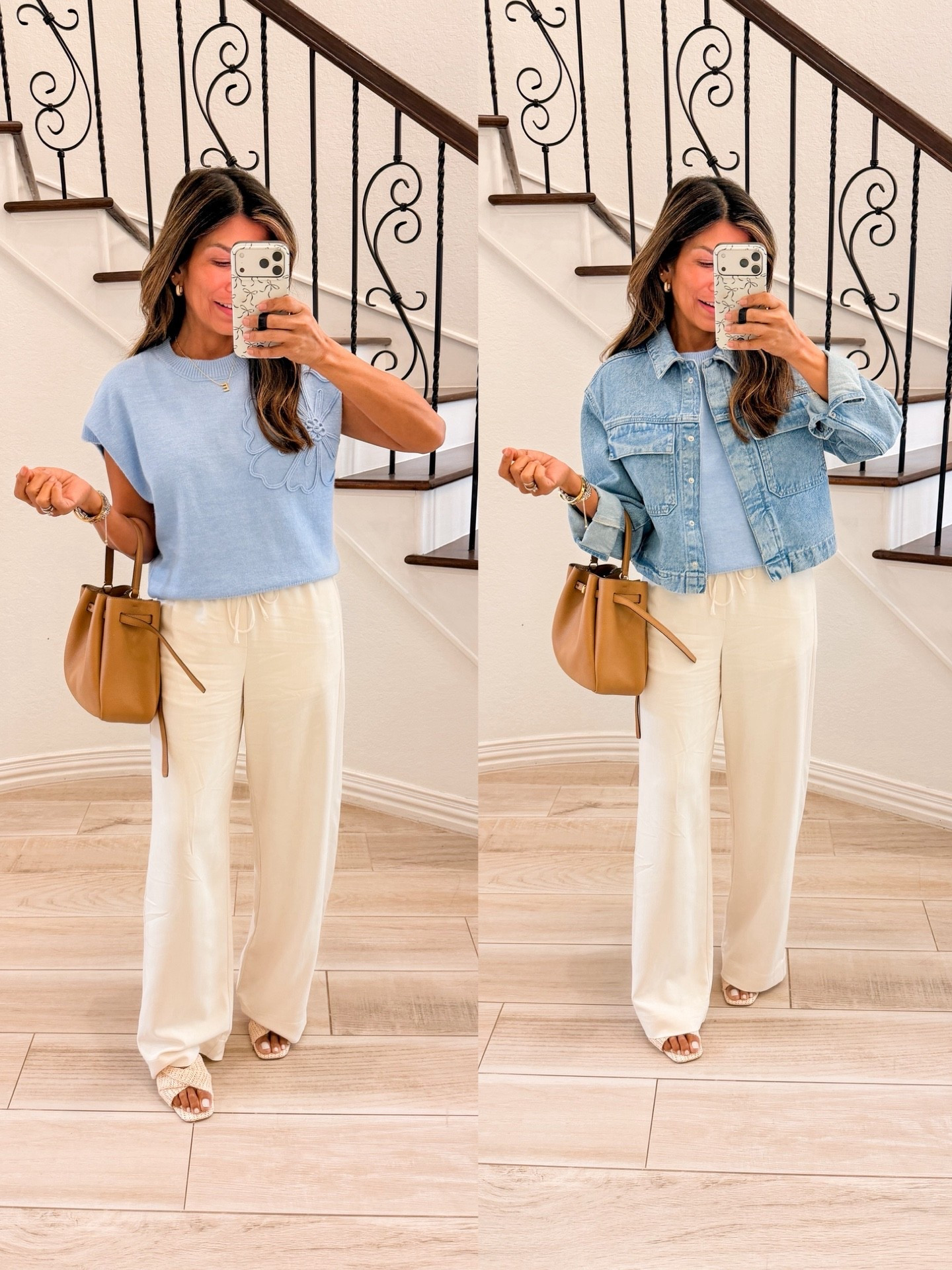 I’m 5’2” 118#ish for reference 
Top in small 55/x
Pants in XS regular length.
Denim jacket in XS (oversized fit). 
Springoutfut, church outfit 

#LTKPetite #LTKSeasonal #LTKOver40