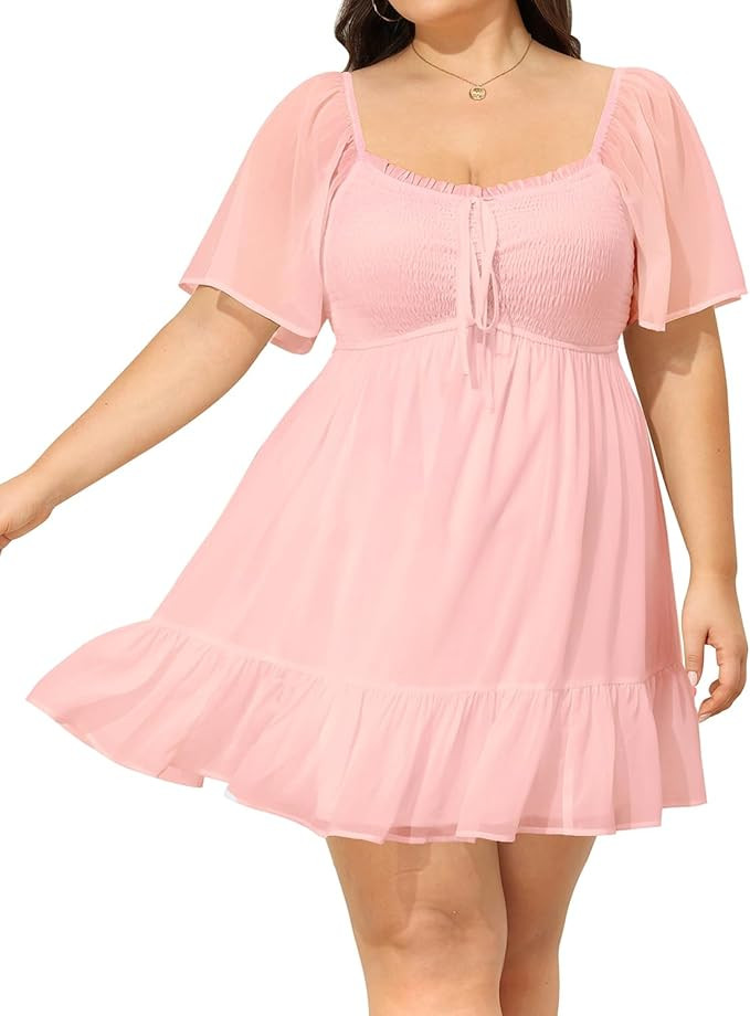 Plus Size Women's Sweetheart Neckline Dress Smocked Short Summer Sundress Chiffon Mini Cute Gradu... | Amazon (US)