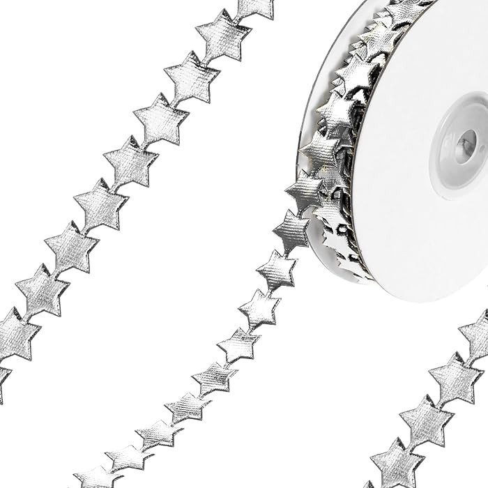 2 Rolls Silver Star Sparkly Ribbon Trim, 22 Yards, 0.6 Inch Glitter Star Polyester Decorative Rib... | Amazon (US)