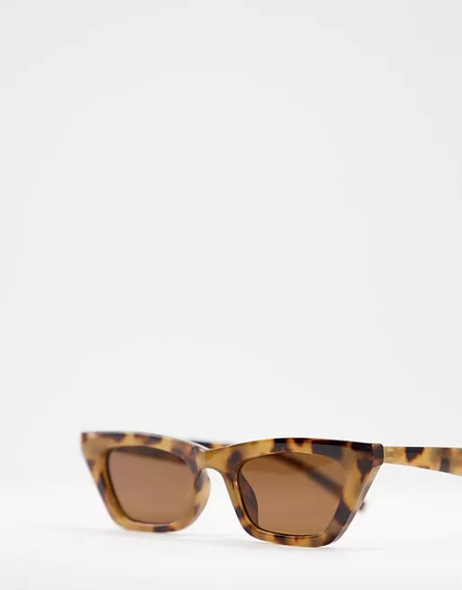ASOS DESIGN recycled frame square cat eye sunglasses in milky tort | ASOS (Global)
