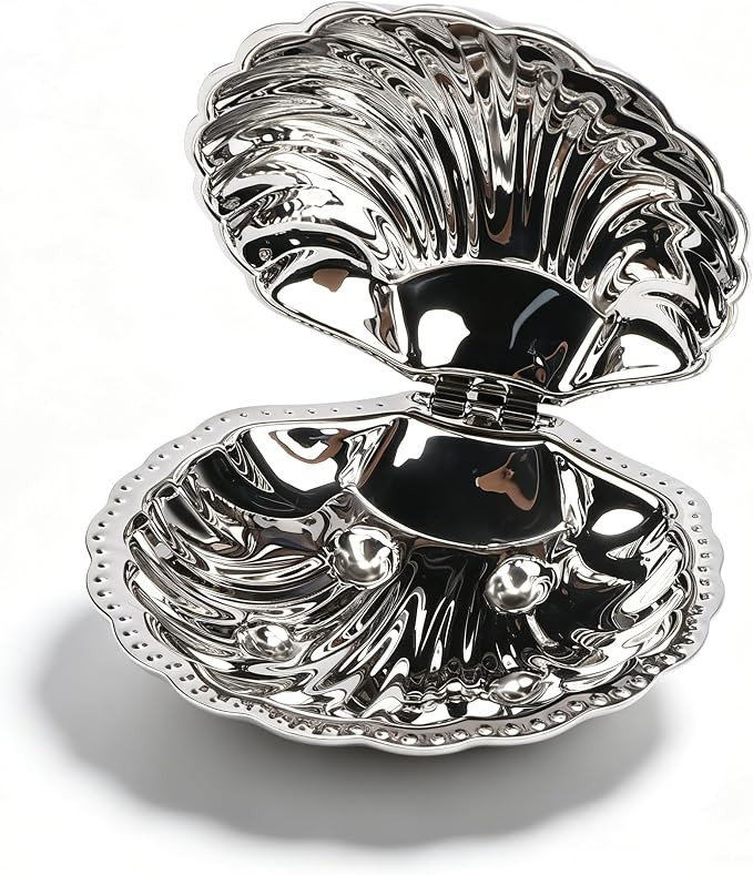 Shell Jewelry Dish Tray, Decorative Trinket Tray for Earrings & Rings, Silver Stainless Steel App... | Amazon (US)