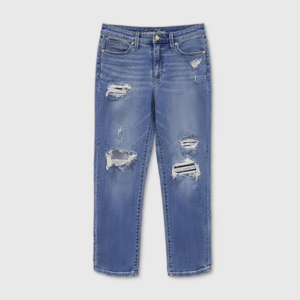 Women's High-Rise Distressed Straight Fit Jeans - Universal Thread™ Medium Blue | Target