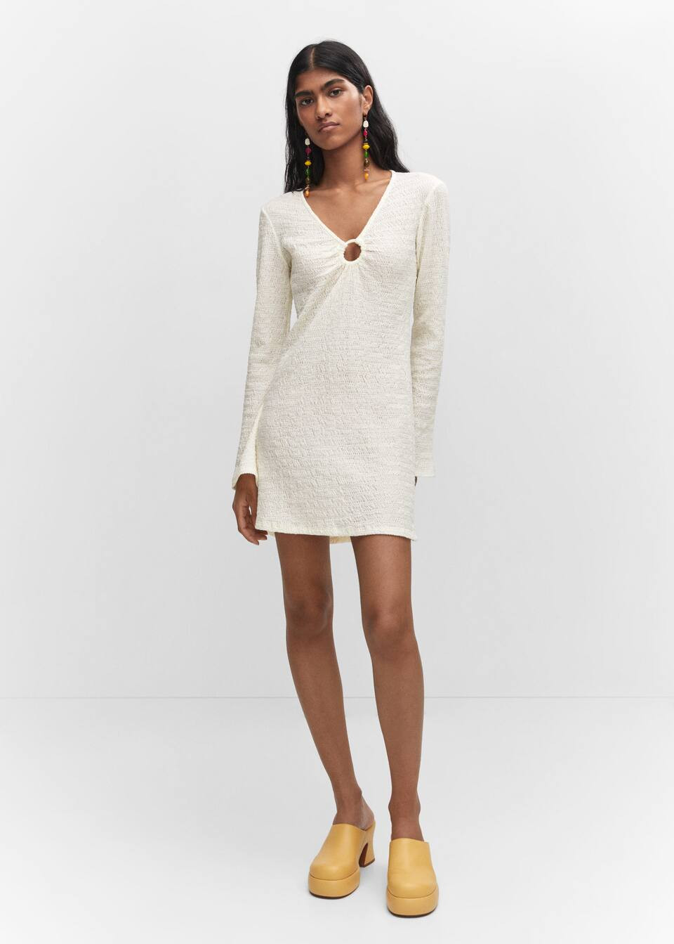 Textured dress with hoop detail -  Women | Mango USA | MANGO (US)
