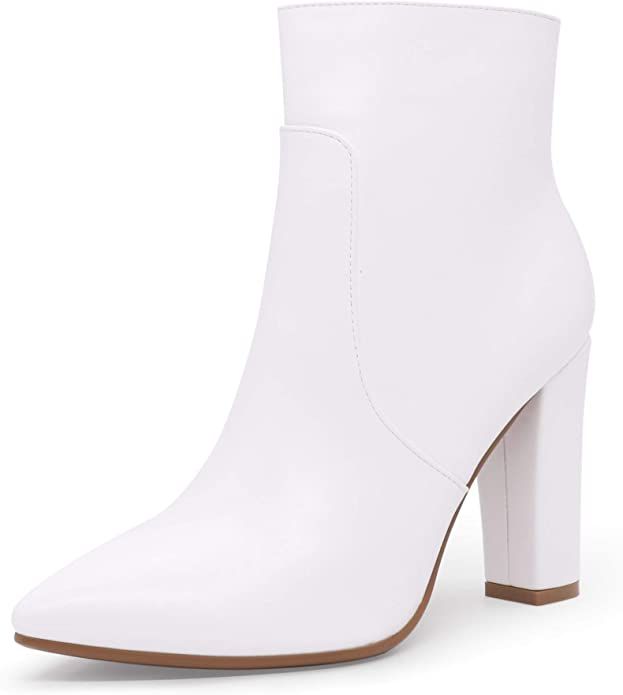 Amazon.com | IDIFU Women's Dress Pointed Toe Short Boots Chunky High Heels Side Zipper Ankle Boot... | Amazon (US)