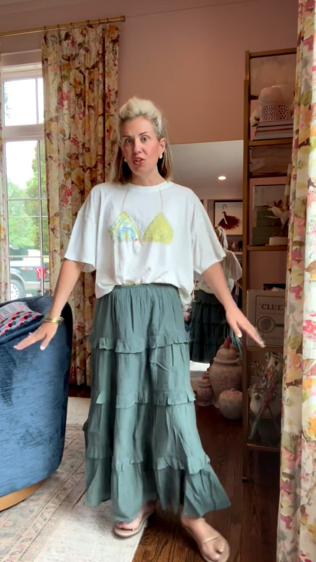 Y’all this T-shirt makes the most adorable cover-up! Kaiser & i are going to share this maxi skirt….isn’t it so cute??! ￼