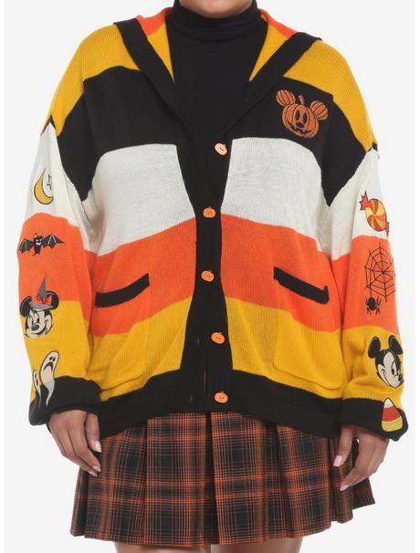 Her Universe Disney Halloween Mickey Mouse Stripe Girls Hooded Cardigan Plus Size | Hot Topic