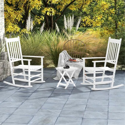 2 Patio Rocking Chair With Side Table, White Chairs Stunning And High Back, Holds Up To 352 Lbs, For Garden, Balcony, Deck Outdoor Of 2 Table. Soothin | Wayfair North America