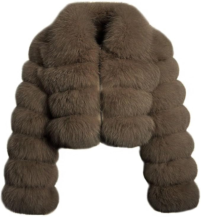 loveimgs Women Fluffy Faux Fur Coat Cropped Jacket Puffer Jacket Zip Up Winter Warm Fuzzy Teddy J... | Amazon (US)