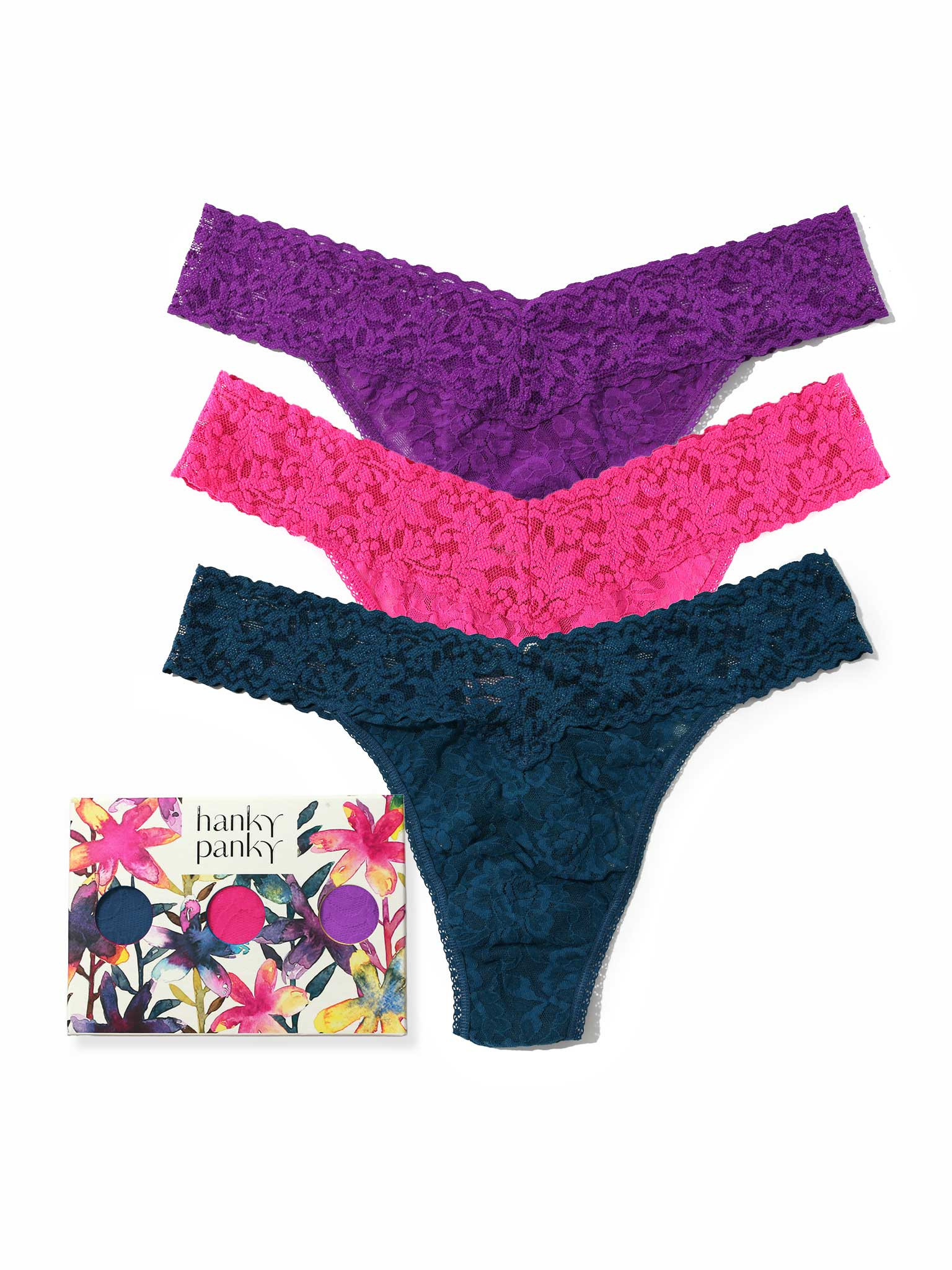 3 Pack Signature Lace® Original Rise Thongs In Printed Box Mediterranean Moonrise | Hanky Panky