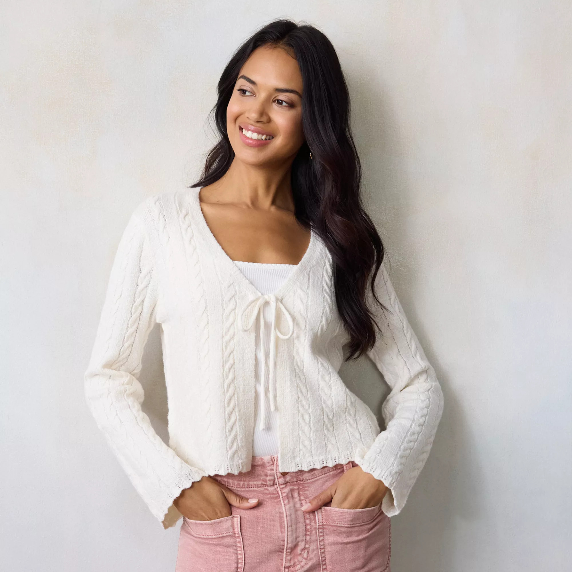 Women's LC Lauren Conrad Cable Tie Front Cardigan | Kohl's