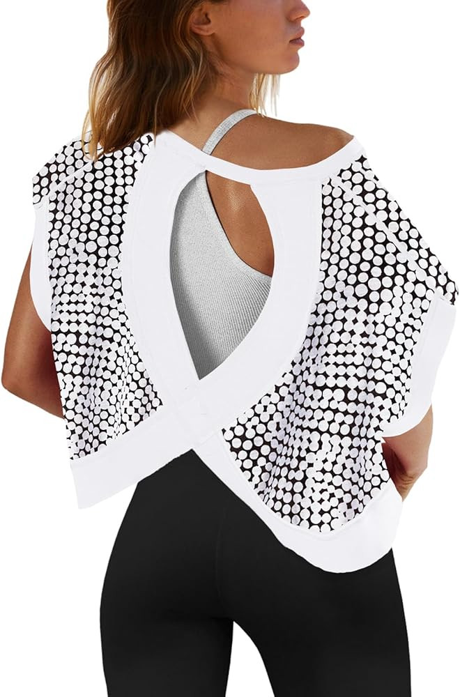 SENSERISE Womens Open Back Workout Tops Backless Short Sleeve Athletic Shirt Running Crop Top Gym... | Amazon (US)