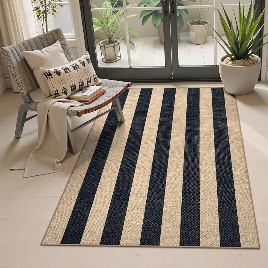 Lahome Striped Easy Jute Outdoor Patio Rug, 3x5 Washable Rugs for Entryway Porch, Farmhouse Neutr... | Amazon (US)