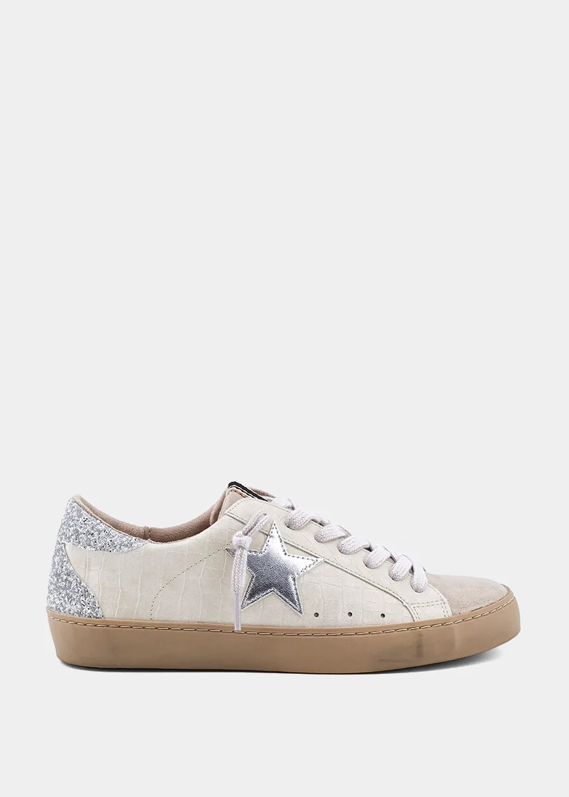 Paula Light Grey Croco Sneaker \u2013 Croc Embossed Star Sneaker | SHUSHOP