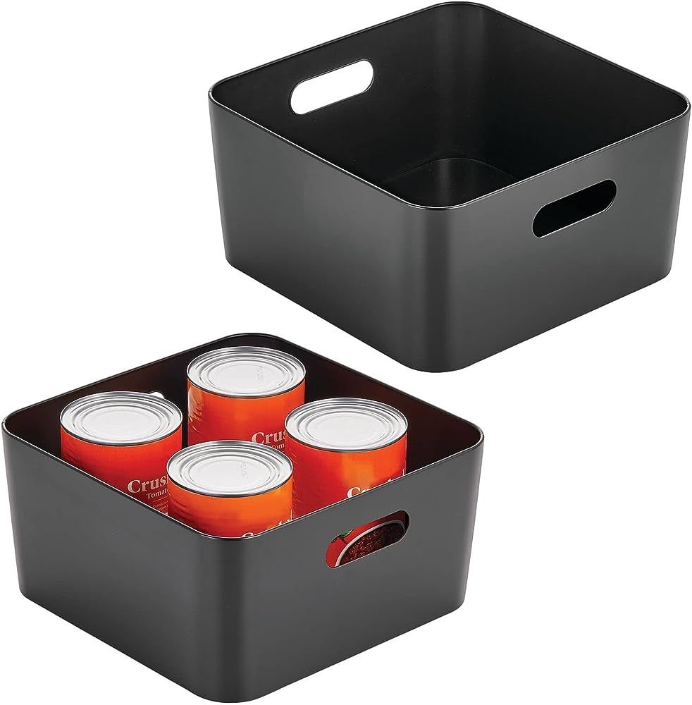 mDesign Steel Metal Storage Container Bin Basket, Handle - Kitchen Pantry, Cabinet, Fridge, Drawe... | Amazon (US)