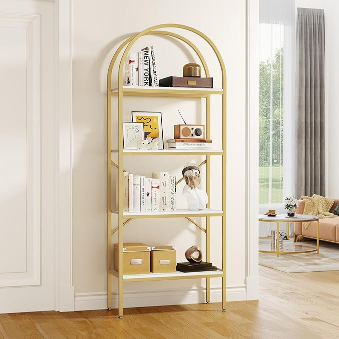 YITAHOME Gold Bookshelf and Bookcase, 71.3” Tall Modern Open Arched Book Shelf, 4-Tier Freestan... | Amazon (US)