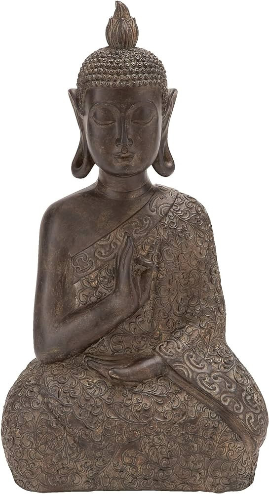 Deco 79 Polystone Buddha Sculpture with Engraved Carvings and Relief Detailing, 9" x 6" x 17", Br... | Amazon (US)