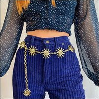 Gothic Belt, Harajuku Punk Moon Metal Belts Women Vintage High Waist Chain Sun Gold Pendant Female | Etsy (US)