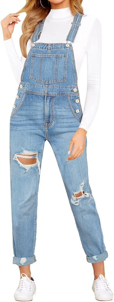 Vetinee Womens Classic Adjustable Straps Pockets Denim Bib Overalls Jeans Pants | Amazon (US)