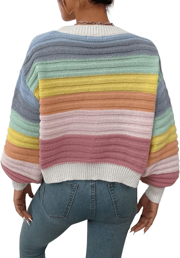 SweatyRocks Women's Color Block V Neck Button Front Knit Cardigan Sweater Outerwear | Amazon (US)