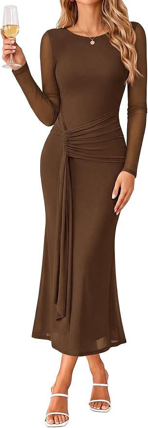 GRACE KARIN Women's Long Sleeve Bodycon Wedding Guest Dress | Cocktail Party,Formal,Maxi,Crew Nec... | Amazon (US)