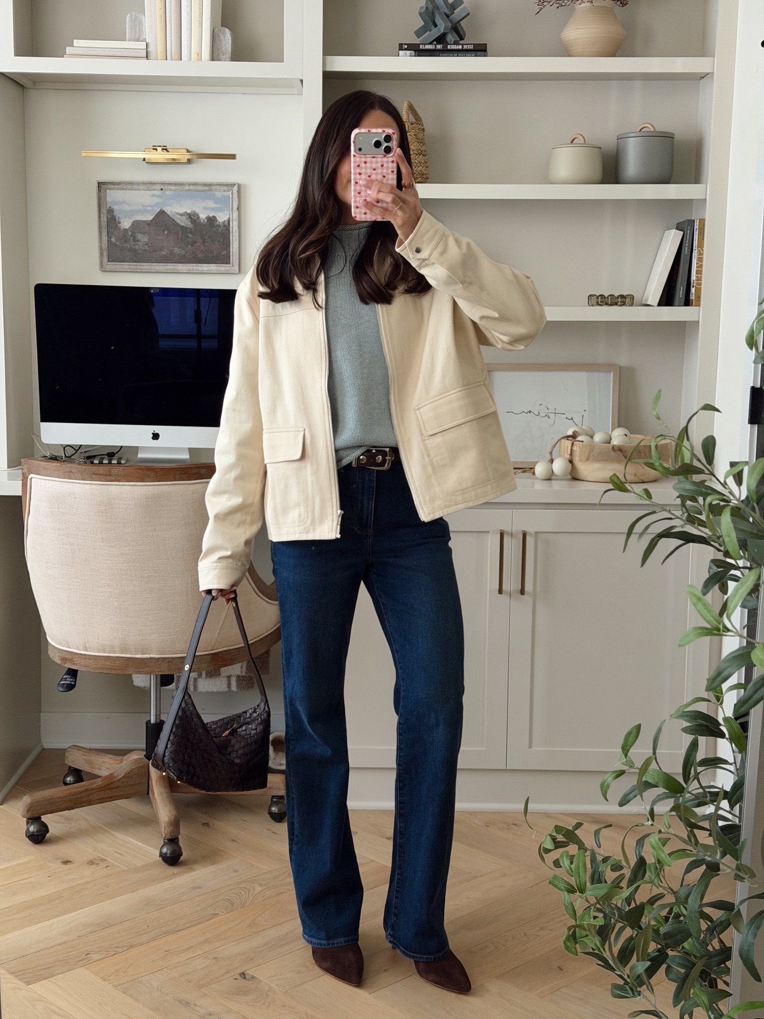 Pre-spring outfit 🩵 
Rollneck sweater: sized up 1 to a M 
Jacket: true to size (wearing a M but wish I would’ve done a S, slightly oversized)
Jeans: true to size 
Booties: tts, size up if between 

#LTKSaleAlert #LTKSeasonal #LTKootd