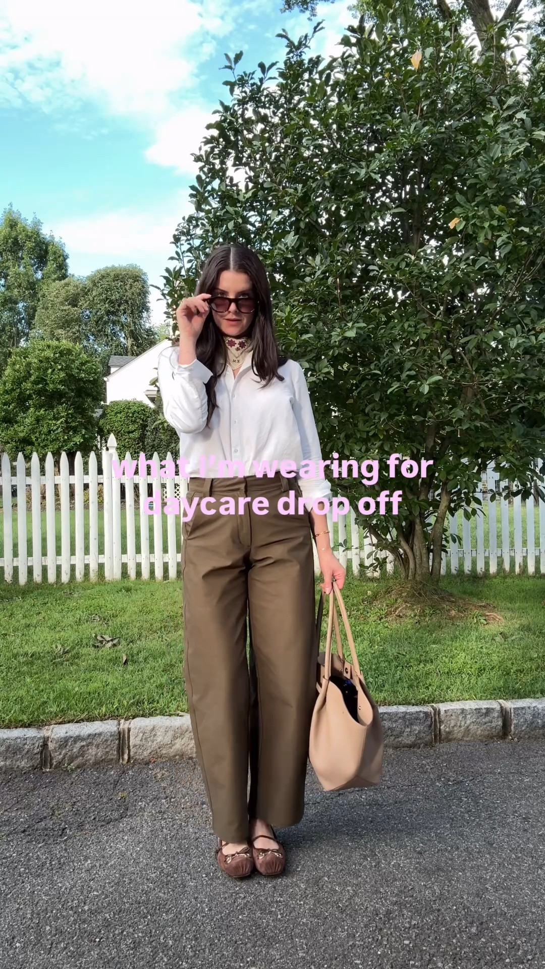 barrel pants 🫱🏻‍🫲🏼 neck scarf. the cutest work outfit that got a million compliments. button down, office outfit, working mom, olive pants, barrel trousers, square scarf

#LTKWorkwear #LTKootd #LTKmomlife