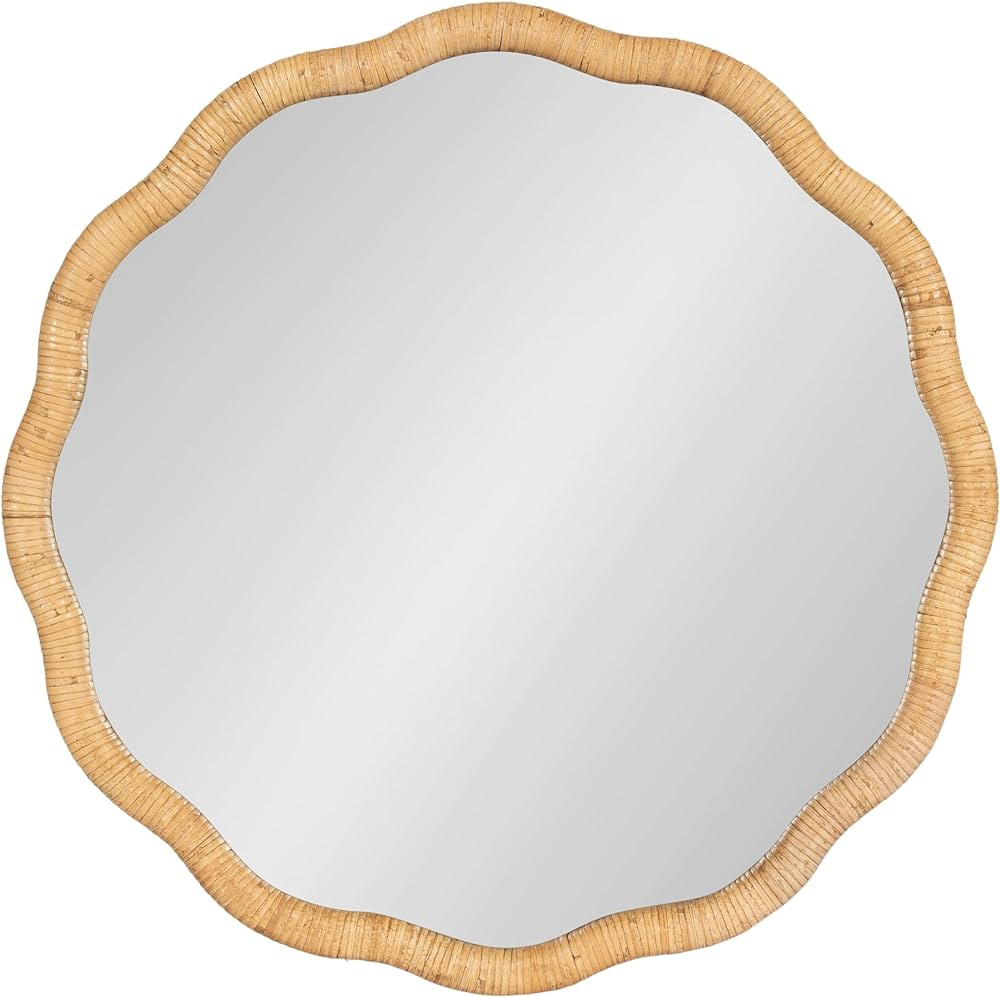 Kate and Laurel Rahfy Boho Scalloped Round Rattan Mirror, 26 Inch Diameter, Natural Wood, Decorat... | Amazon (US)