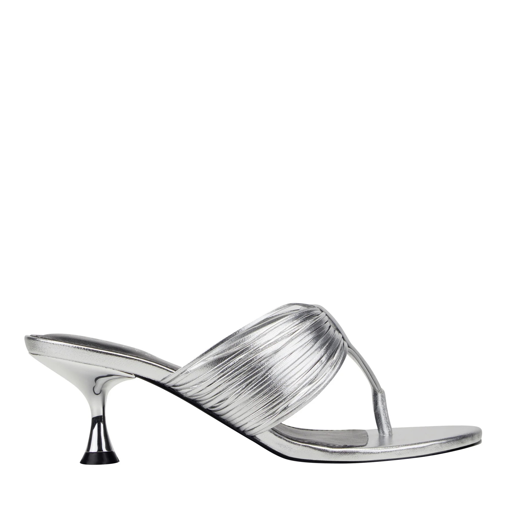 Women's Pamilla Leather Heeled Thong Sandal - Silver Leather | Marc Fisher Footwear | Marc Fisher