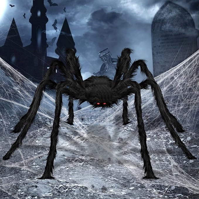 HBlife 6.6FT Giant Hairy Spider Halloween Decorations Furry Scary Virtual Realistic Decor for Out... | Amazon (US)