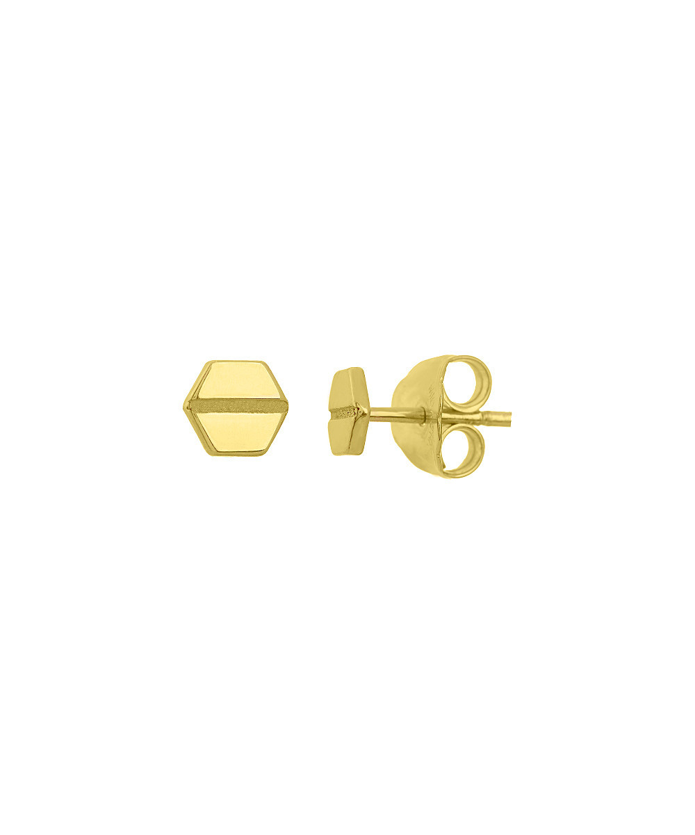 Midas Chain Women's Earrings YELLOW - 14k Gold Hexagon Screw Stud Earrings | Zulily