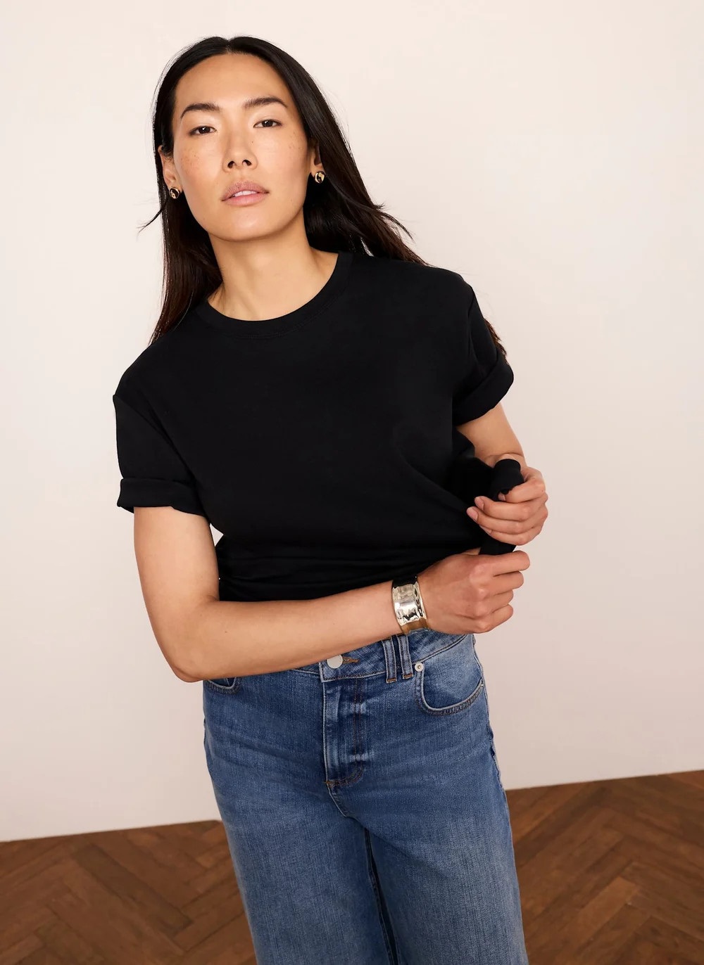 Black Cotton Slim Fit T-Shirt | Mint Velvet
